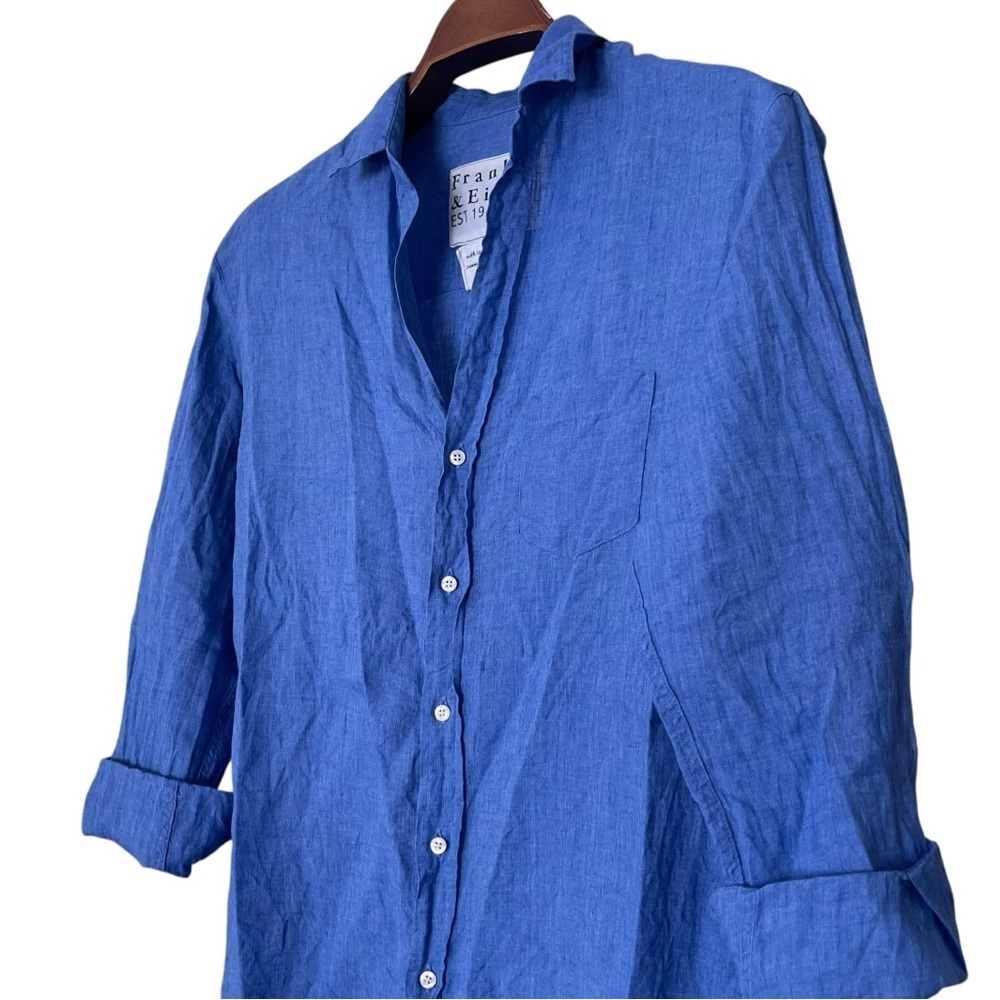 Frank & Eileen Linen Mary Button Down Long Sleeve Shirtdress Indigo Blue Small - Picture 7 of 13